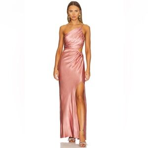 Shona Joy La Lune Asymmetrical Gathered Maxi Dress in Antique Rose